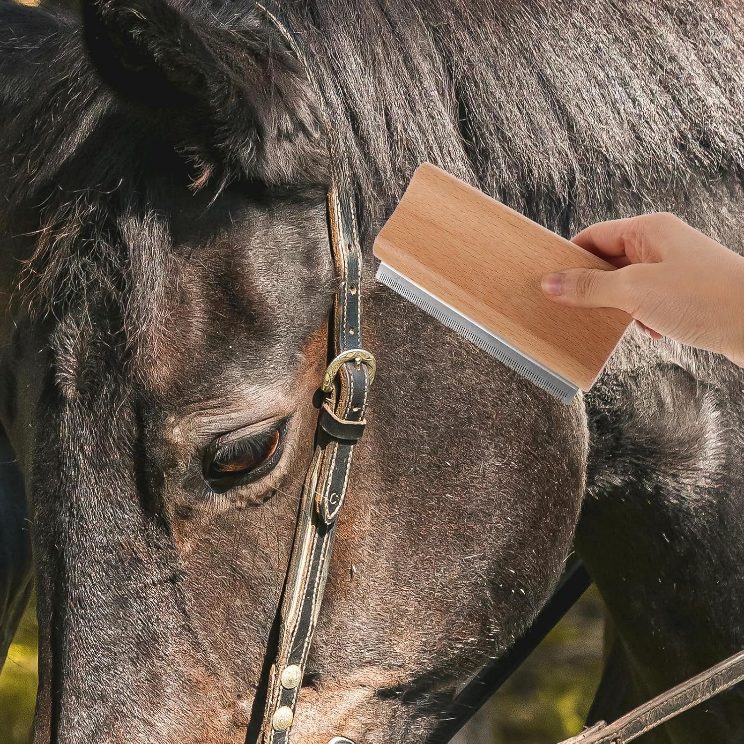 Horse Grooming Brush Large Wooden Shedding Comb 12.5cm with Wide Teeth for Livestock Hair Removal and Pet Grooming
