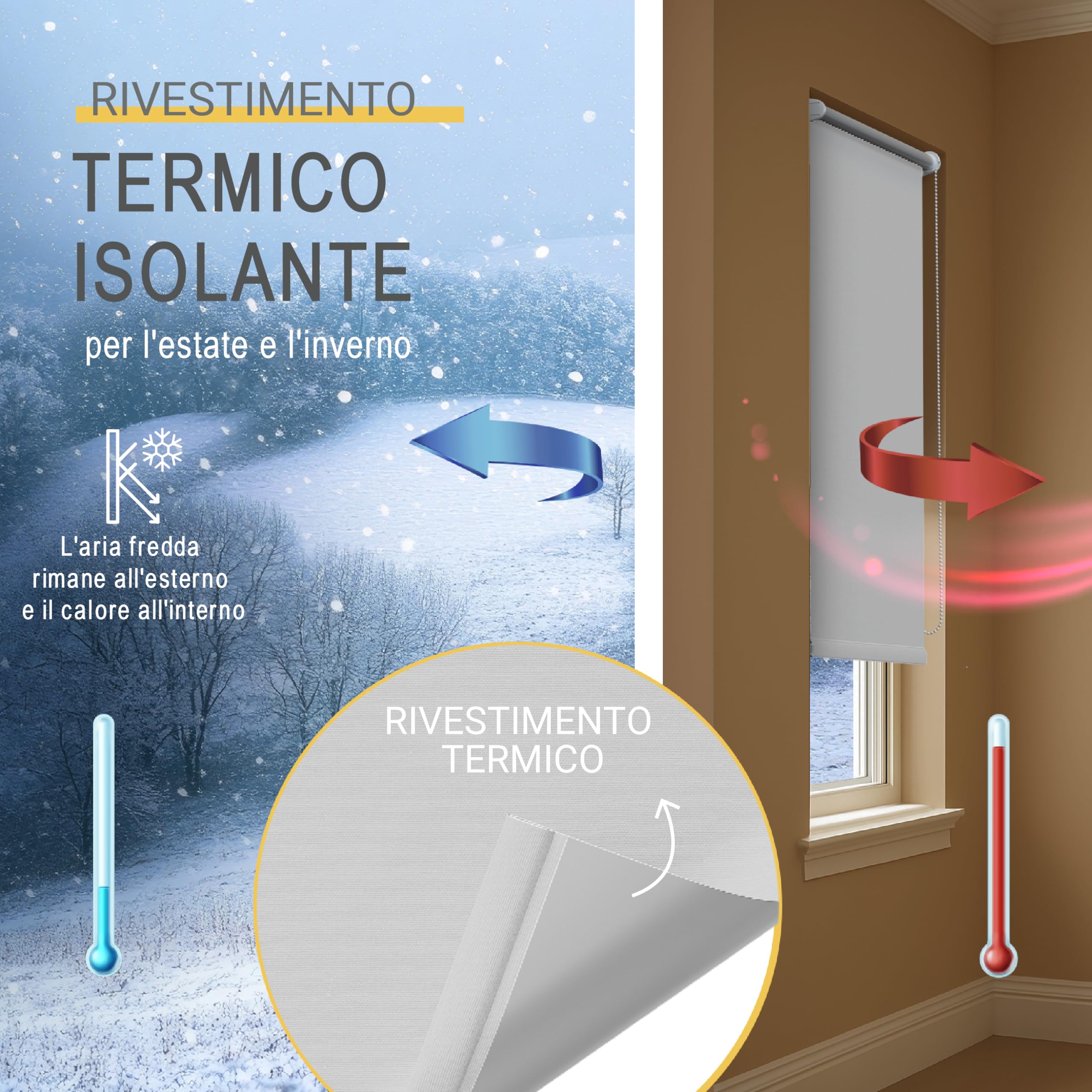 Sol Royal tenda a rullo termica isolante e oscurante con ganci per telaio | 85x160cm bianco per inclusi rivestimento termico finestra tapparella interna SolReflect T42