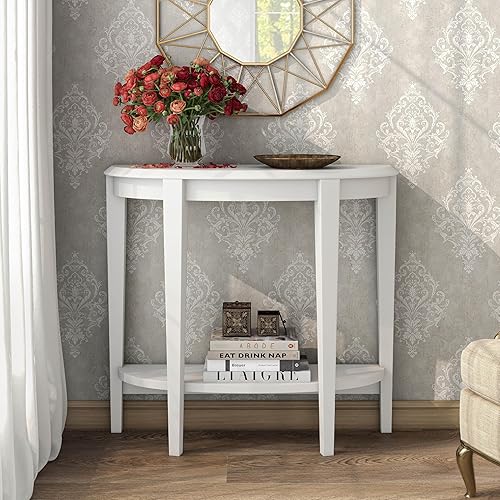 Miniatura 29 de Homes: Inside + Out Payne - Moderna consola de media luna con estante de almacenamiento, muebles decorativos de entrada para sala de estar, pasillo,