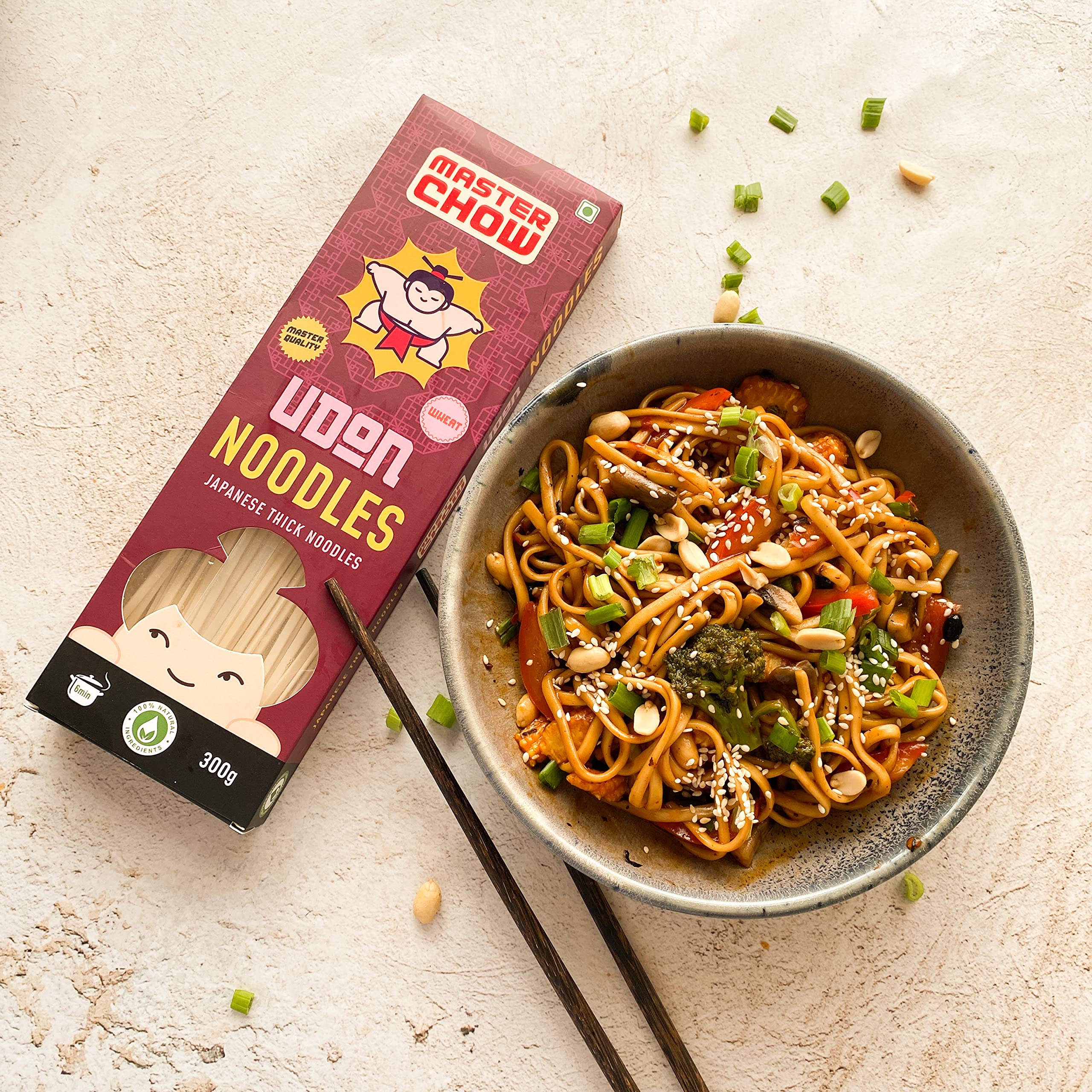 MasterChow Healthy Atta Noodle Pack of 2 - Made with 100% Organic Atta | No Maida, Not Fried | No Artificial Preservatives or MSG |100% Natural | Pack of 2 - Udon & Wholewheat Noodles - 300g Each - Image 4 thumbnail
