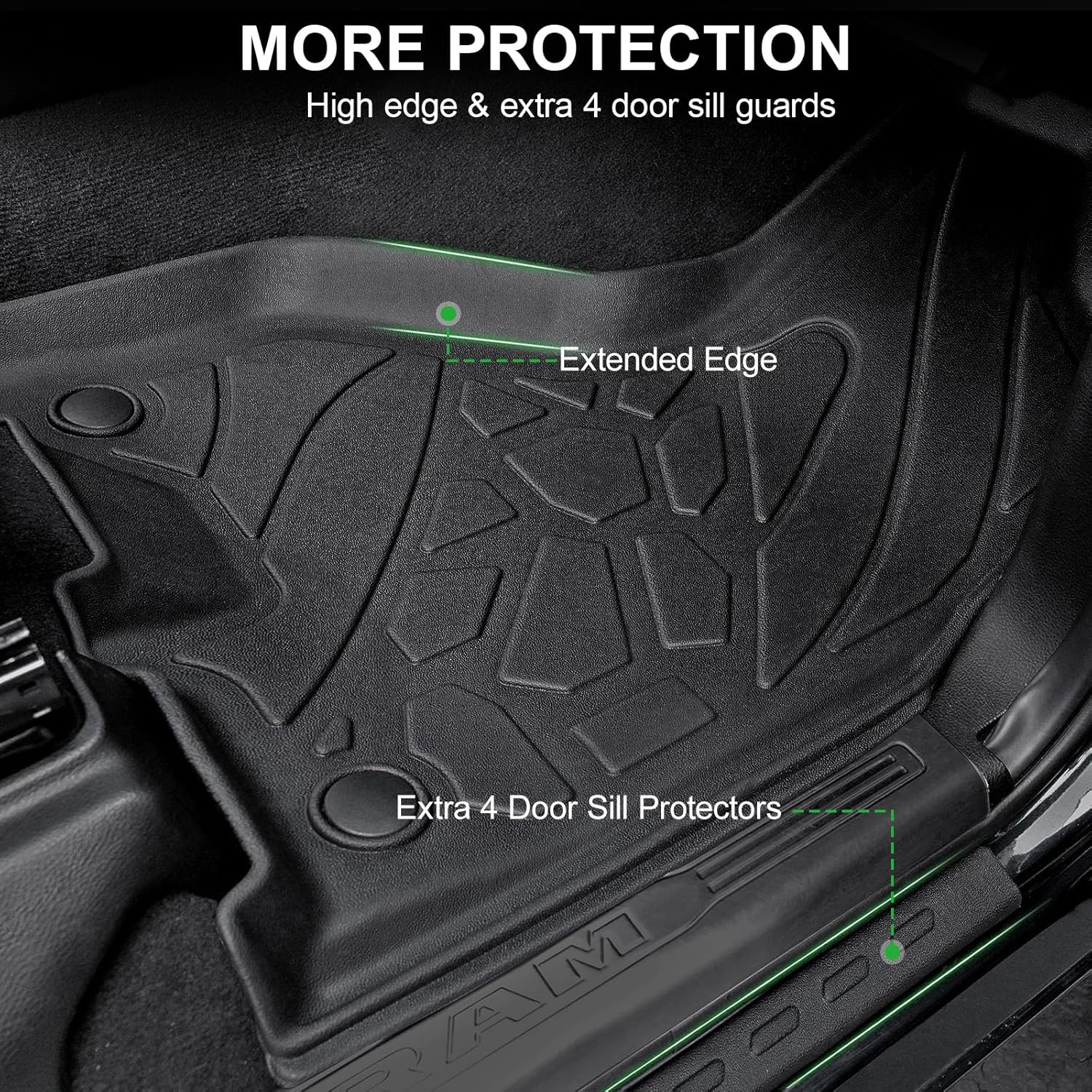Floor Mats for 2019-2025 2026 Dodge Ram 2500/3500 Crew Cab with Bucket Seat (Not for PTO KIT Models), TPE All Weather Durable Floor Liners Door Sill Guards for Dodge Ram 2500 Accessories - Image 3