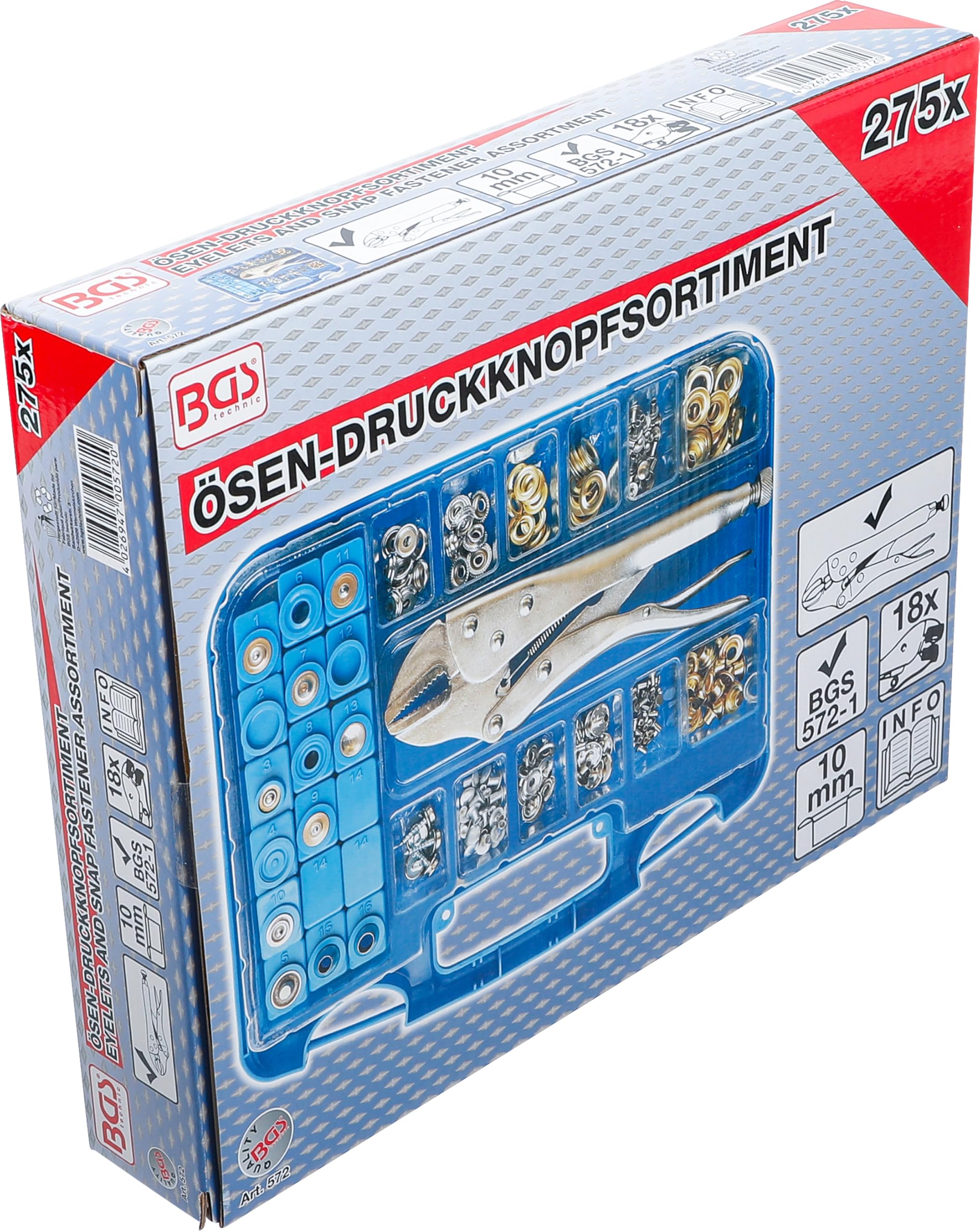 BGS 572 | Assortimento c/pinza autobloccante e occhielli | 275 pz.
