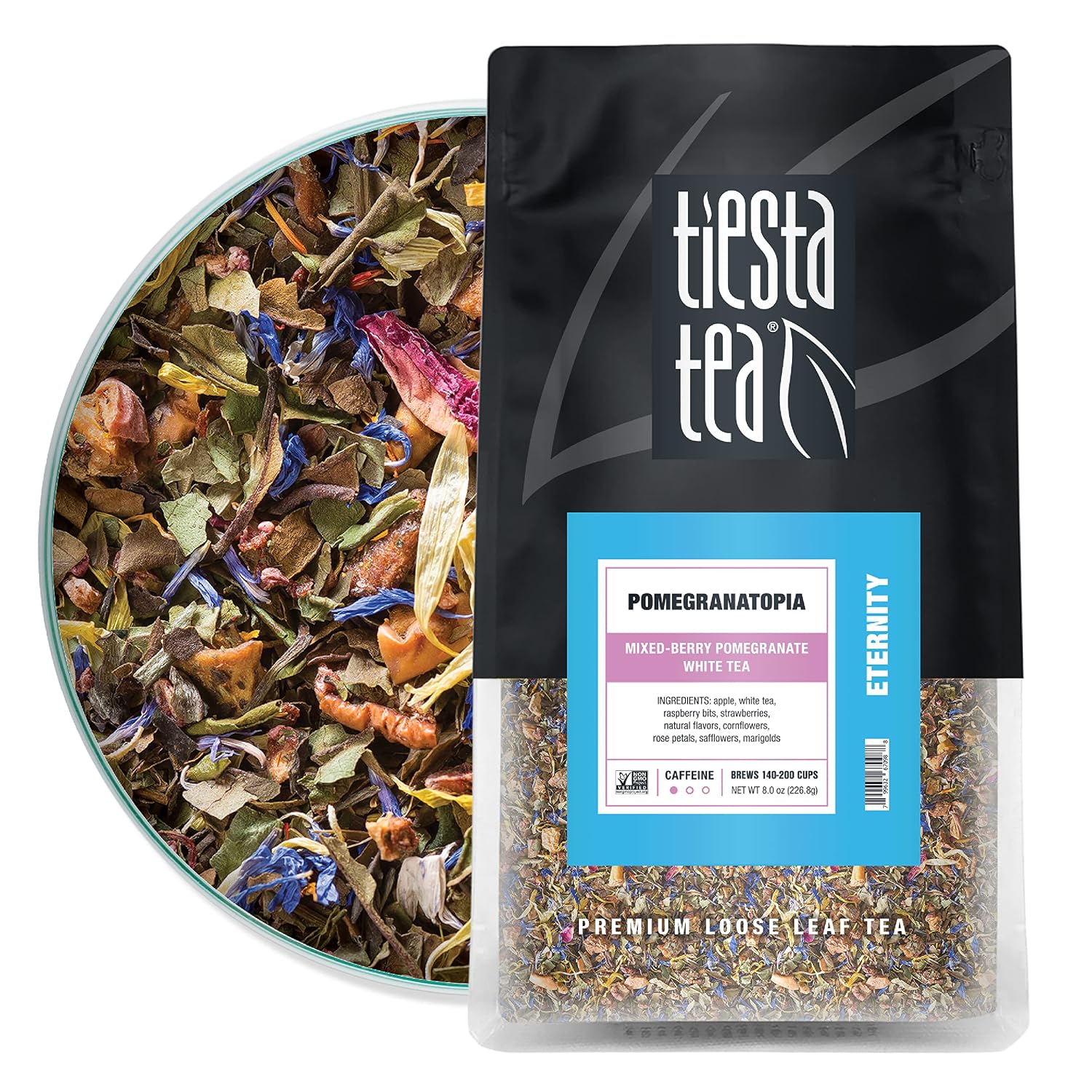 Tiesta Tea - Pomegranatopia, Loose Leaf Mixed-Berry Pomegranate White Tea, Low Caffeine, Hot & Iced Tea, 8 oz Bulk Bag - 200 Cups, Natural, Flavored, White Tea Loose Leaf