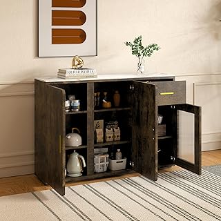 Modern Wood Accent Buffet Cabinet with Storage Doors: A Versatile Free Standing SPerfect for Bedroom, Living Room, Kitchen, or Hallway