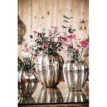 MichaelNoll Vase Flower Vase Trophy Vase Decorative Vase Aluminium Metal Silver Decoration Modern Living Room Kitchen 23 cm