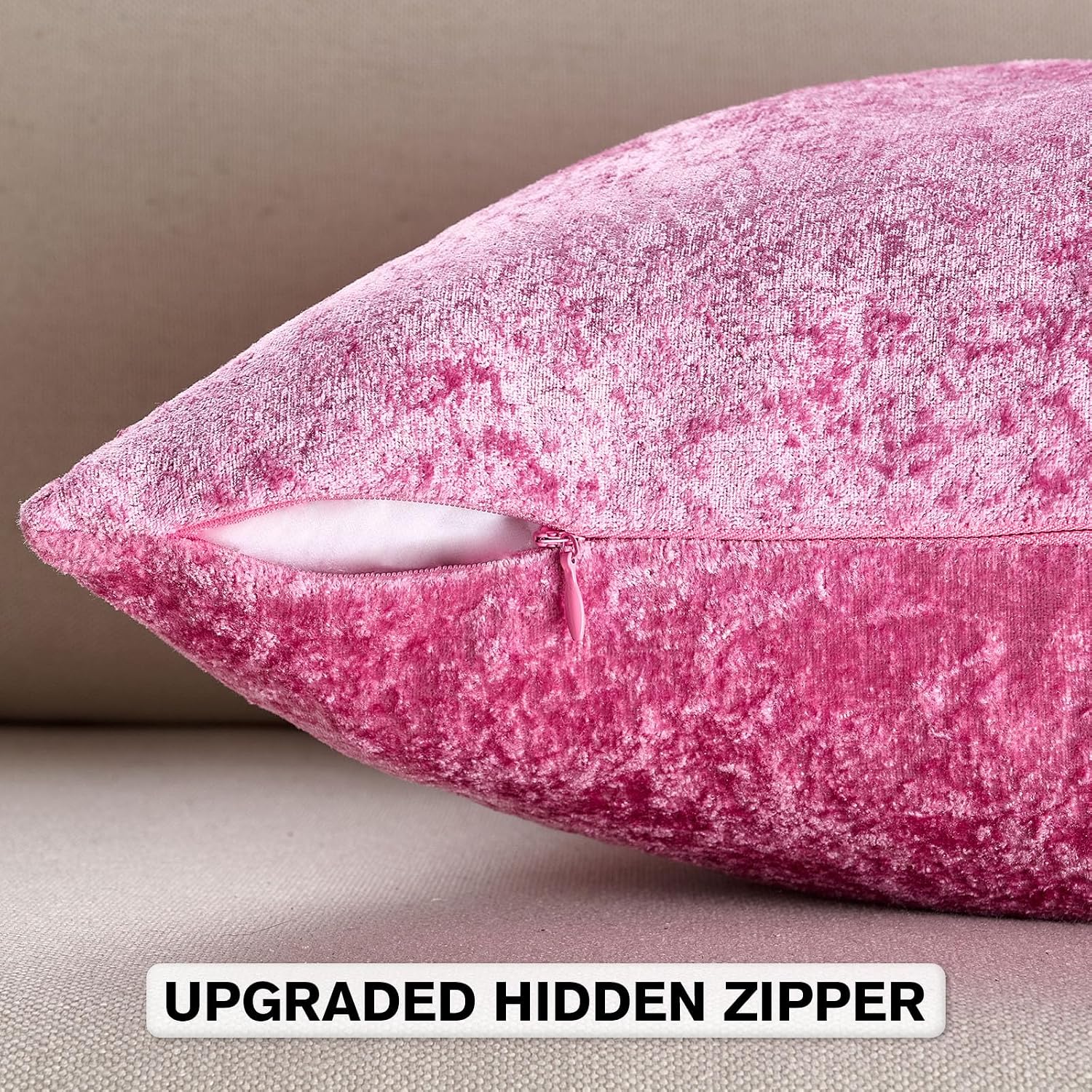 FUTEI Pack of 2 Crushed Flannel Throw Pillow Covers 16x16 Inch, Hot Pink image 3