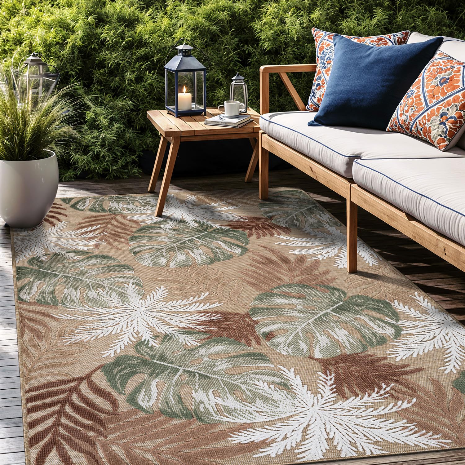 Luul Home Floral Indoor Outdoor Rugs 5x7 Large Area Rug for Living Room, Patio Decor, Kitchen, and Entryway Rug, Washable Stain Resistant Outside