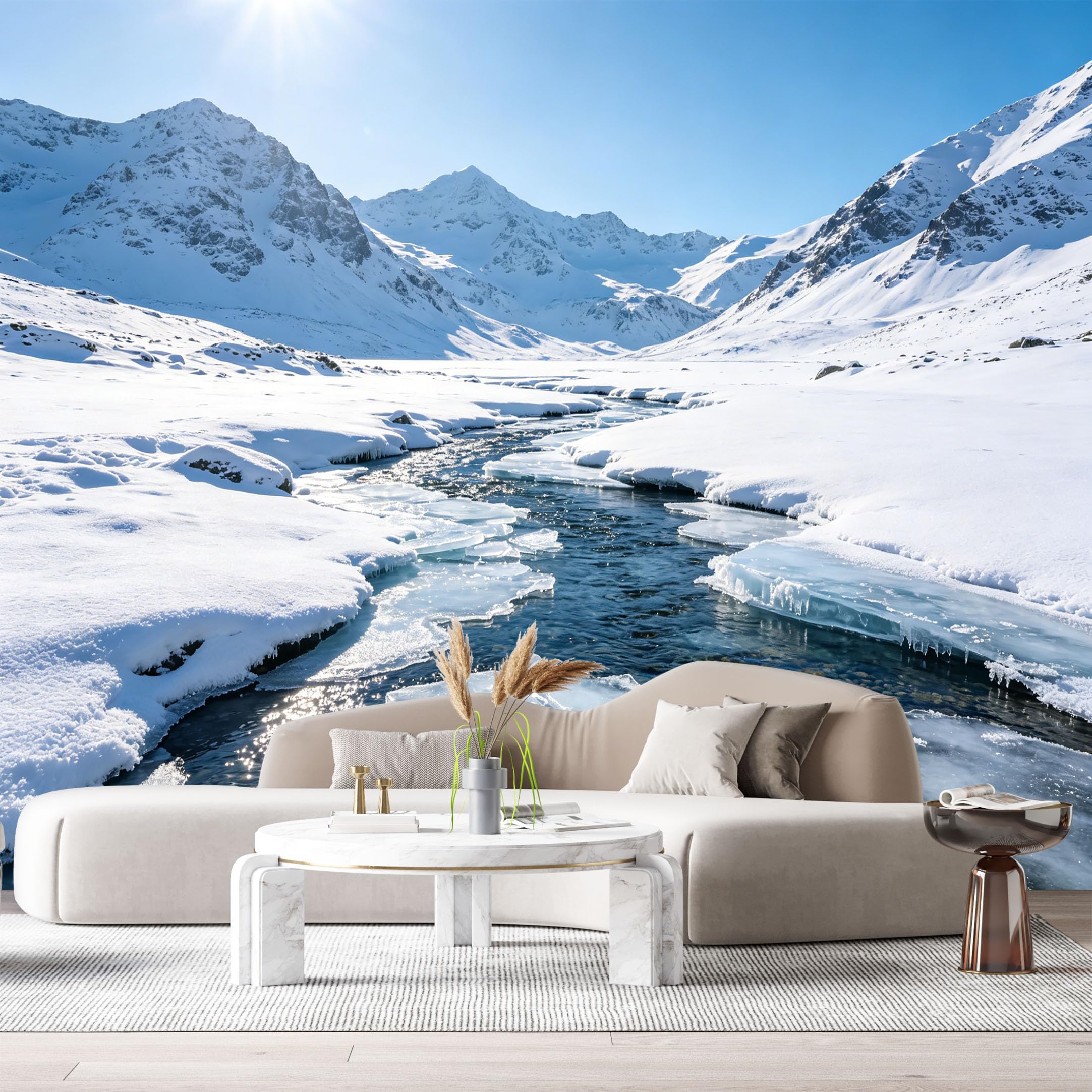 Custom Size Wall Murals Snowy Mountain Lake Landscape 3D Trompe L'Oeil SelfAdhesive Wall Fabric Removable Large Wallpaper for Photo Living Room Interior Decor