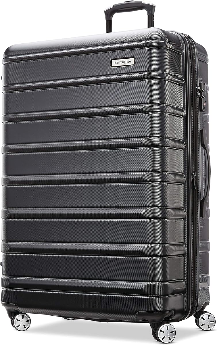 Omni 2 Equipaje rígido grande a cuadros de 28 pulgadas con ruedas giratorias de 360° - Carcasa rígida resistente a los arañazos - Cerradura TSA - Carcasa de policarbonato expandible para viajes livianos - Negro medianoche