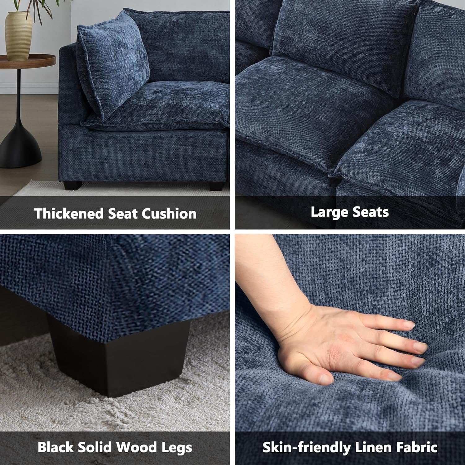 mikibama Modular Sectional Sofa, 99" L Shaped Couch Set for Living Room, 3 Seater Comfy Cloud Couches with Convertible Ottomans, Oversized Corner Sofa Bed with Deep Cushions, Linen, Blue