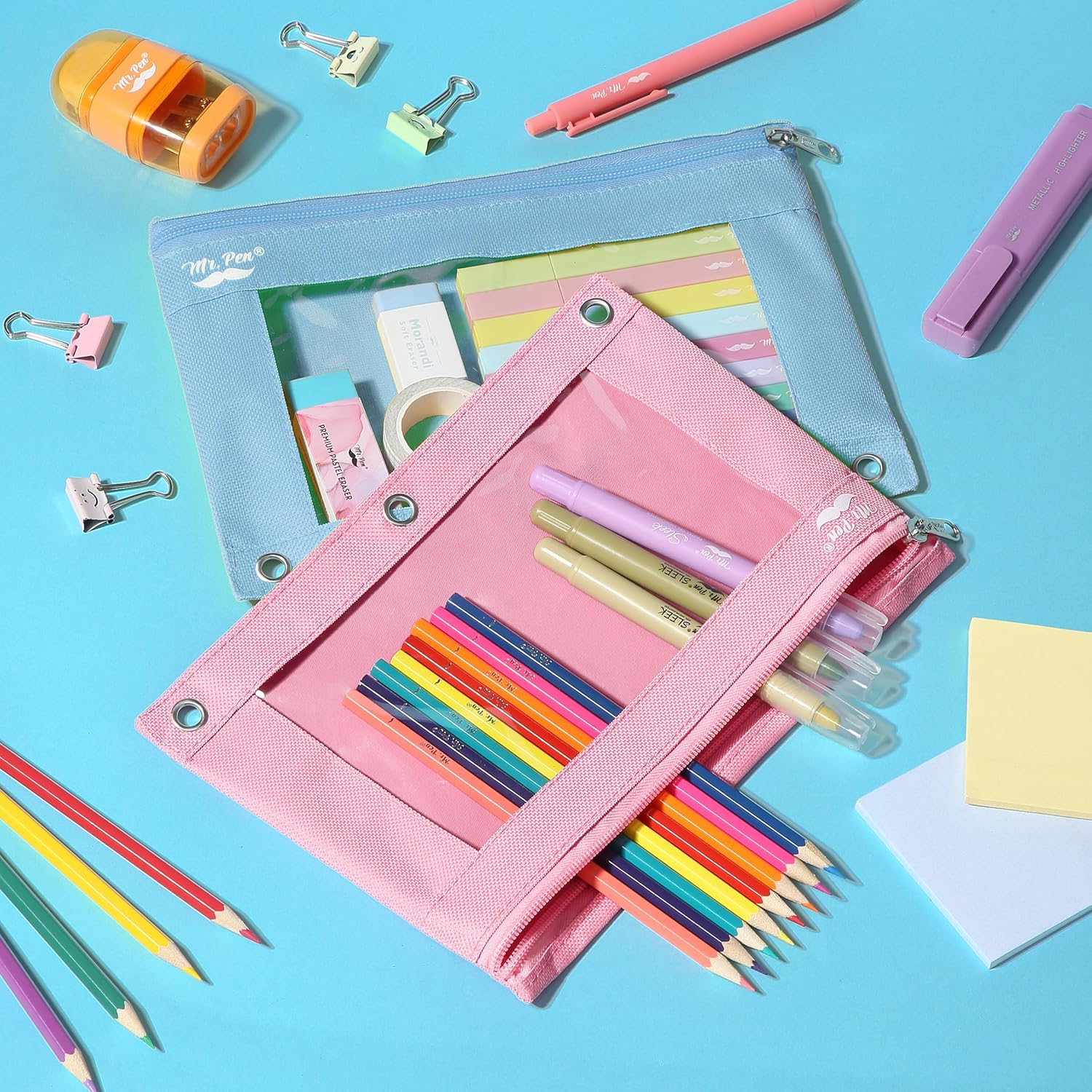 Mr. Pen- Pencil Pouch Bulk, 30pcs, Pink & Blue, Zipper Pencil Cases for 3 Ring Binder