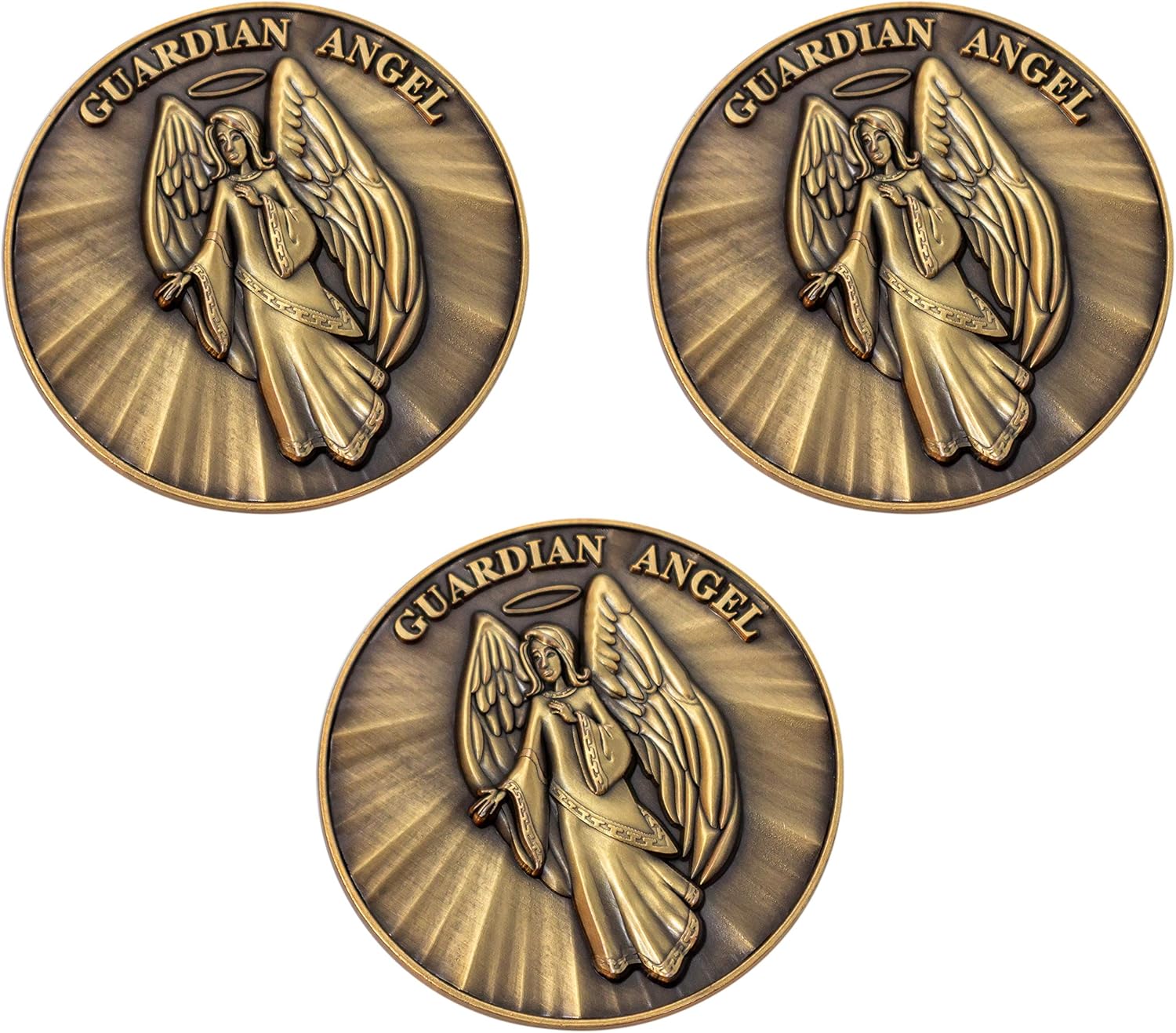 Guardian Angel Christian Challenge Coin, Bulk Pack of 3, Pass Along Token of Assurance and Peace, Handout for Sunday School or Kids Church, Antique Gold-Color Plated Psalm 91 Gift