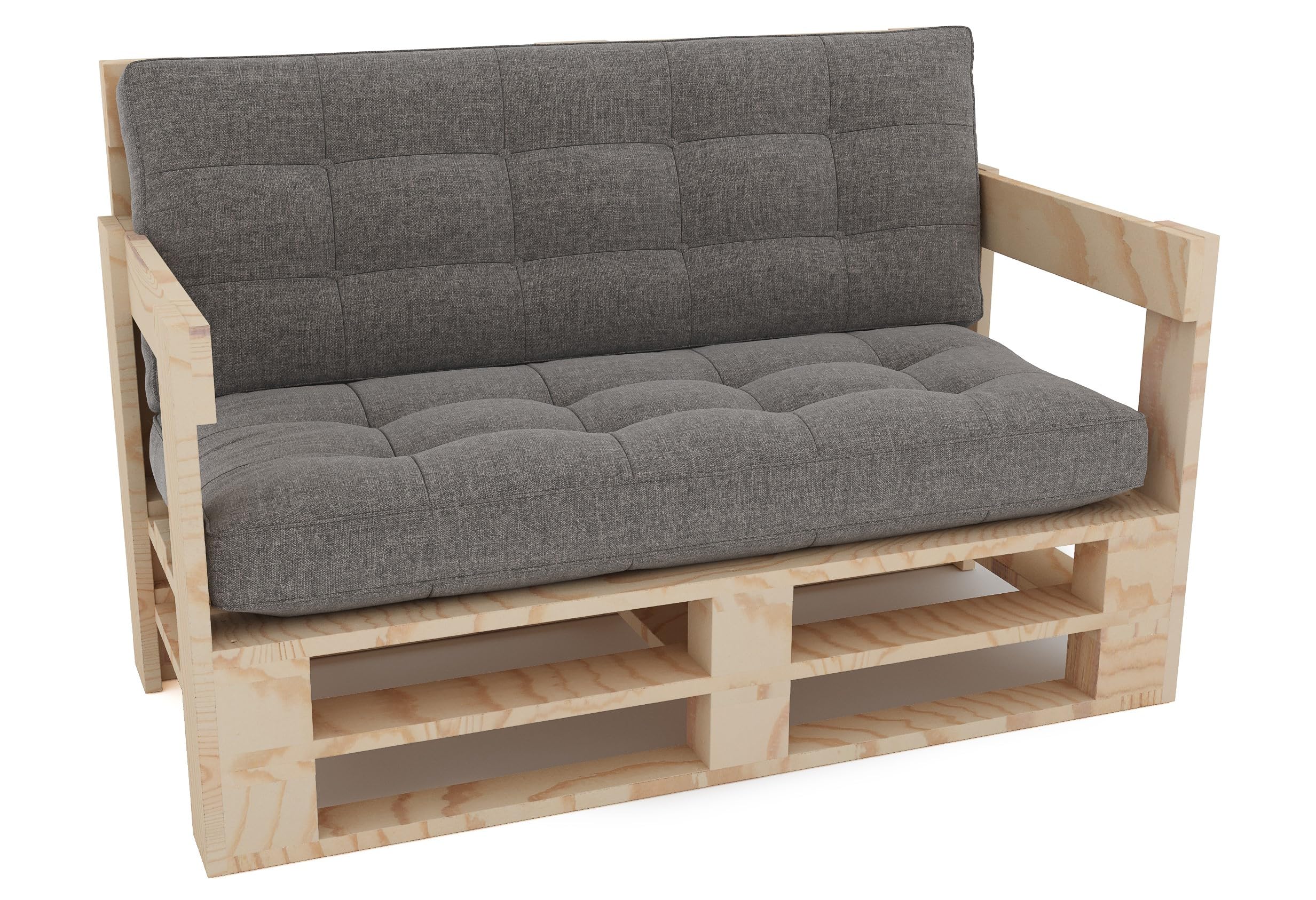 Palettenmöbel Mpe Sofa 100 x 60 cm Natur | Europaletten Indoor und Outdoor Lounge Gartenmöbel Holz Gartenmöbel Set Lounge Möbel Terrasse Balkon Loft Stil Paletten