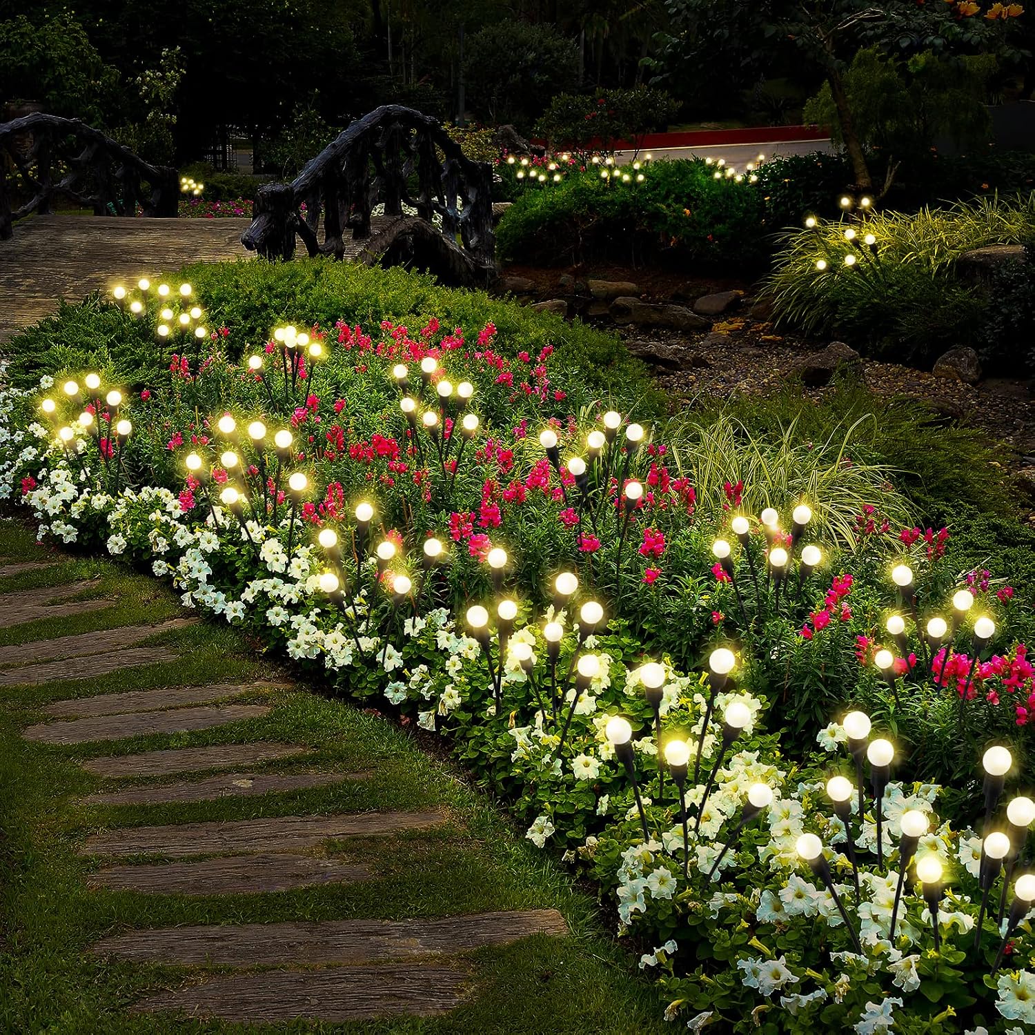4PCS 6LED Solar Powered Firefly Lights Outdoor Waterproof, Starburst Swaying Garden Lights, When Wind Blows Decorative String