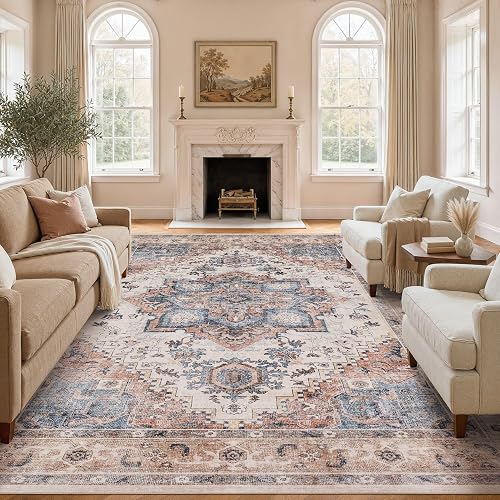 DTICON 12x15 Vintage Washable Area Rug Camel