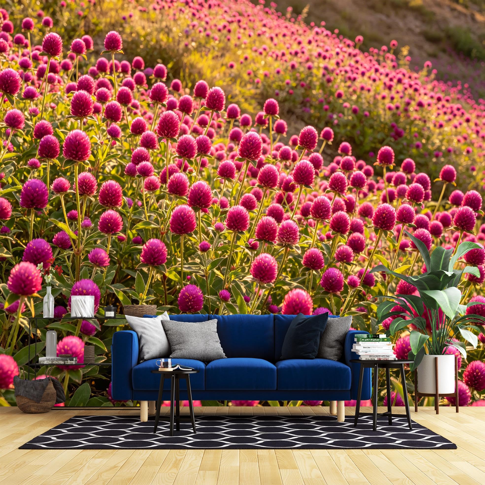 Murales da Parete Panoramica Autoadesiva 3D per Camera da Letto, Carta da Parati Rosa e Floreale Selvagge Adesiva Impermeabile Rimovente in Vinile per Pareti Arredamento Casa 360×240Cm (14