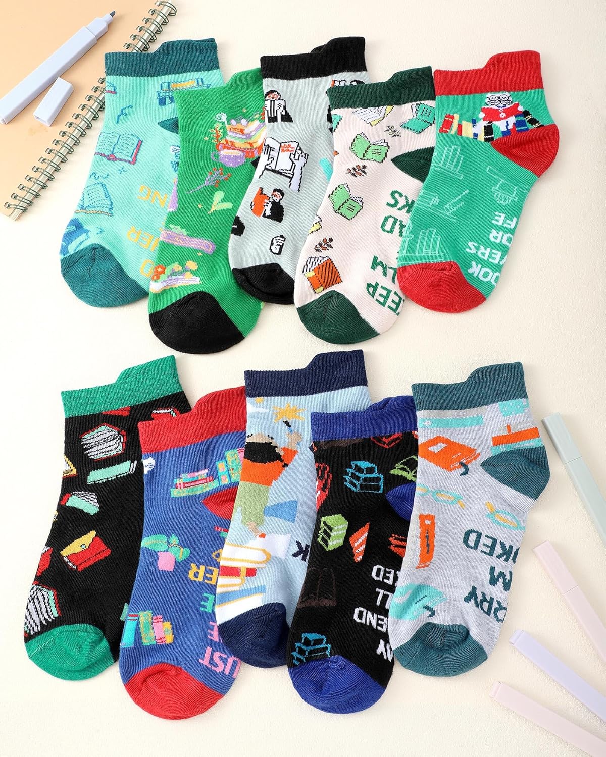 Liitrsh 10 Pairs Book Lover Socks for Women Men Funny Book Club Gifts Novelty Reading Ankle Tab Socks Bookish Gifts - Image 7