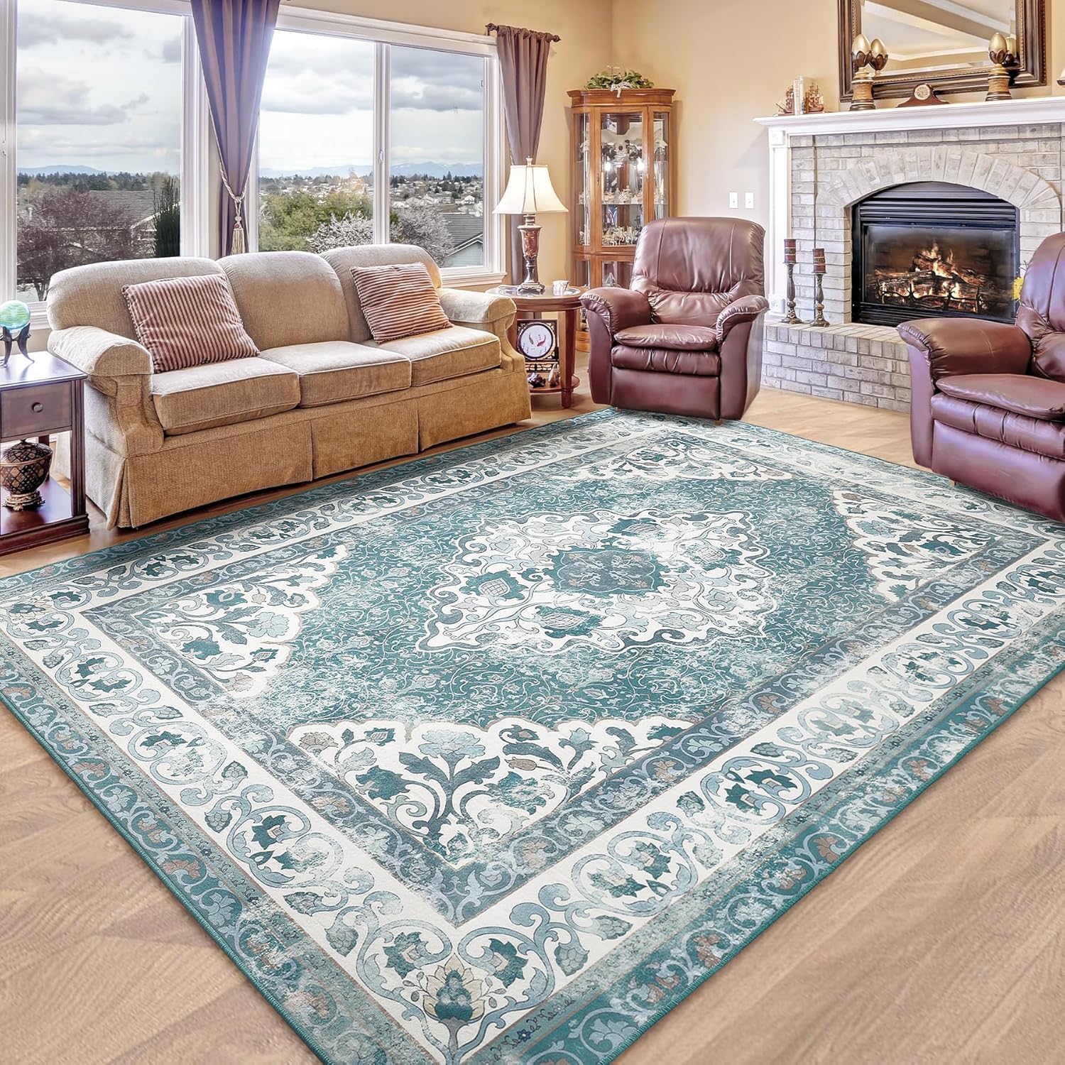 Chicrug 5x8 Area Rugs for Living Room, Blue Memory Foam