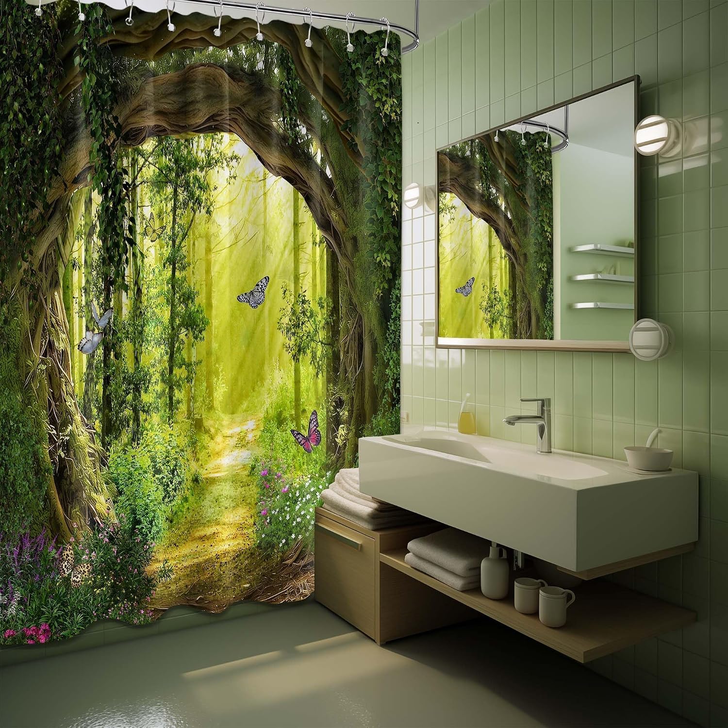 Enchanted Forest Shower Curtain, 72x72 in, Green Tree Nature