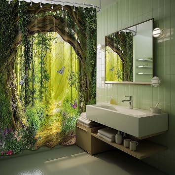 Enchanted Forest Shower Curtain, 72x72 in, Green Tree Nature