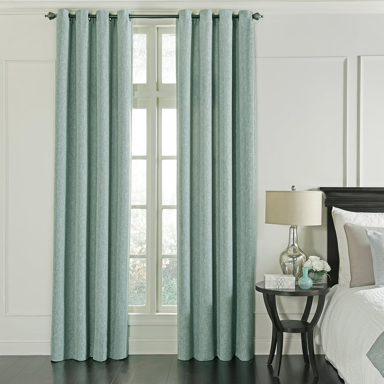 Beautyrest Blackout Curtains for Bedroom - Arlette 52" x 95" Thermal Insulated Single Panel Grommet Top Room Darkening Curtains for Living Room, Smokey Blue