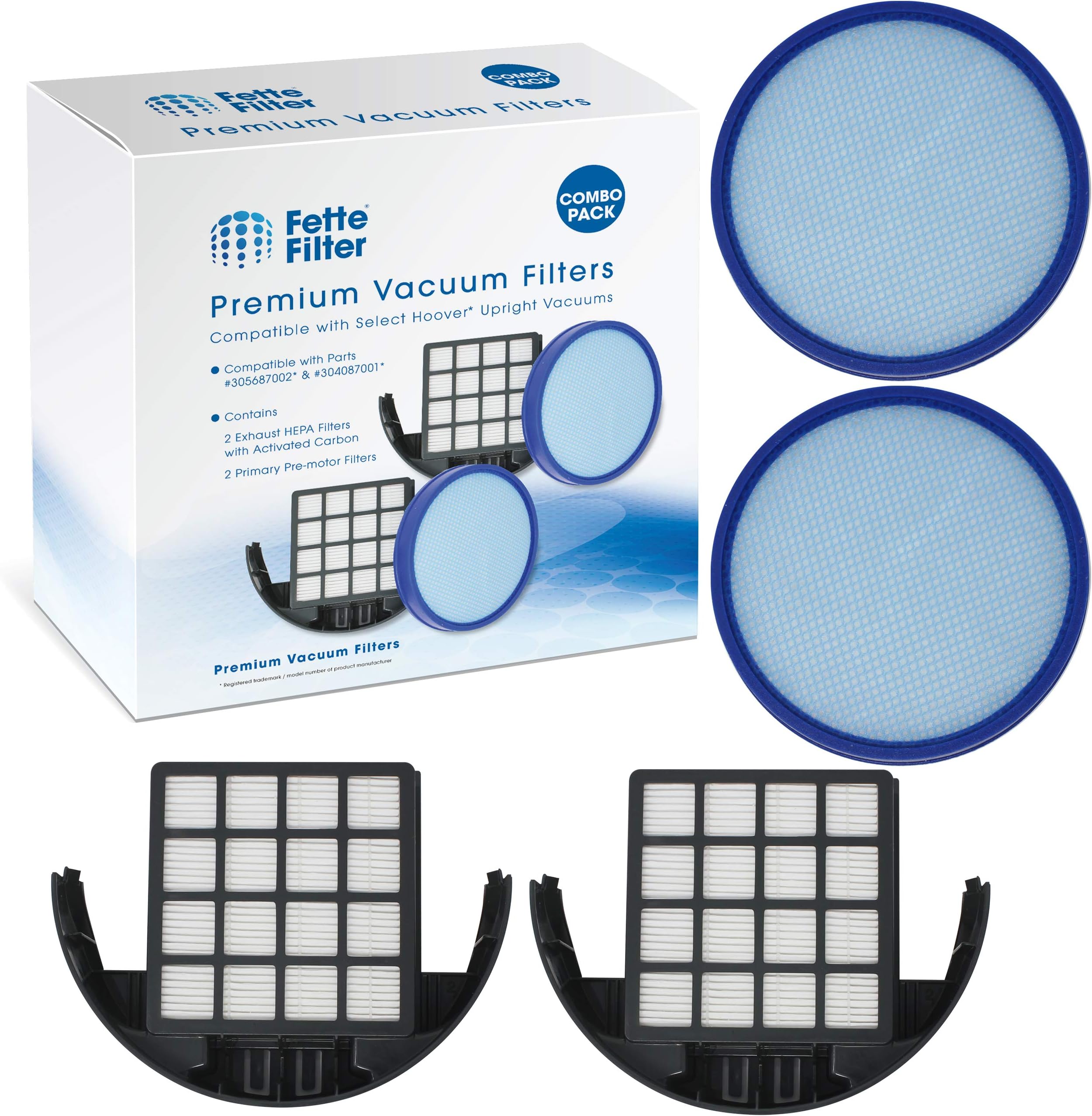 Fette Filter - Filter Sets Compatible with Hoover Windtunnel Models UH72630PC, UH72635, UH72600W, UH72630, UH72615, UH72600, UH70831, UH72630 Part # 304087001 & 305687002 (2Sets)