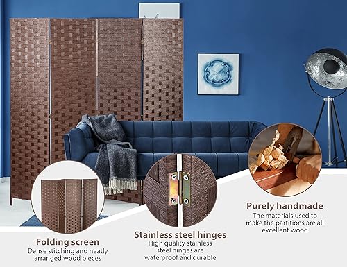 Miniatura 9 de Divisor de habitación de madera de 4 paneles de 6 pies de alto divisor de pared de privacidad pantalla de madera plegable pantalla de división