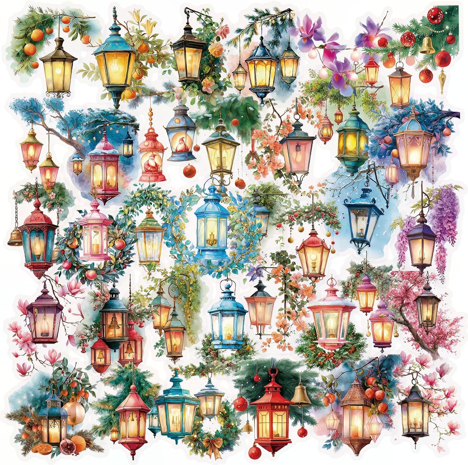 50PCS Vintage Lantern PET Stickers Set