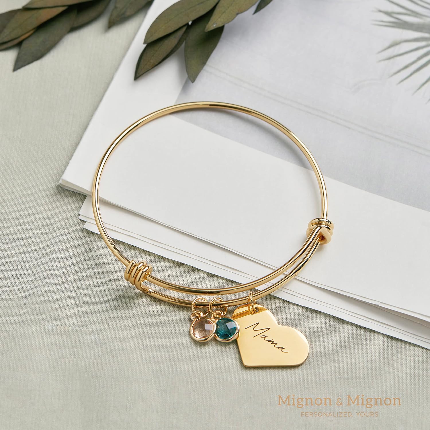 MignonandMignon Heart Birthstone Bracelet Personalized Gift for Her Family Birthstone Jewelry Customized Bangle - ABR-LH-BS - Image 3