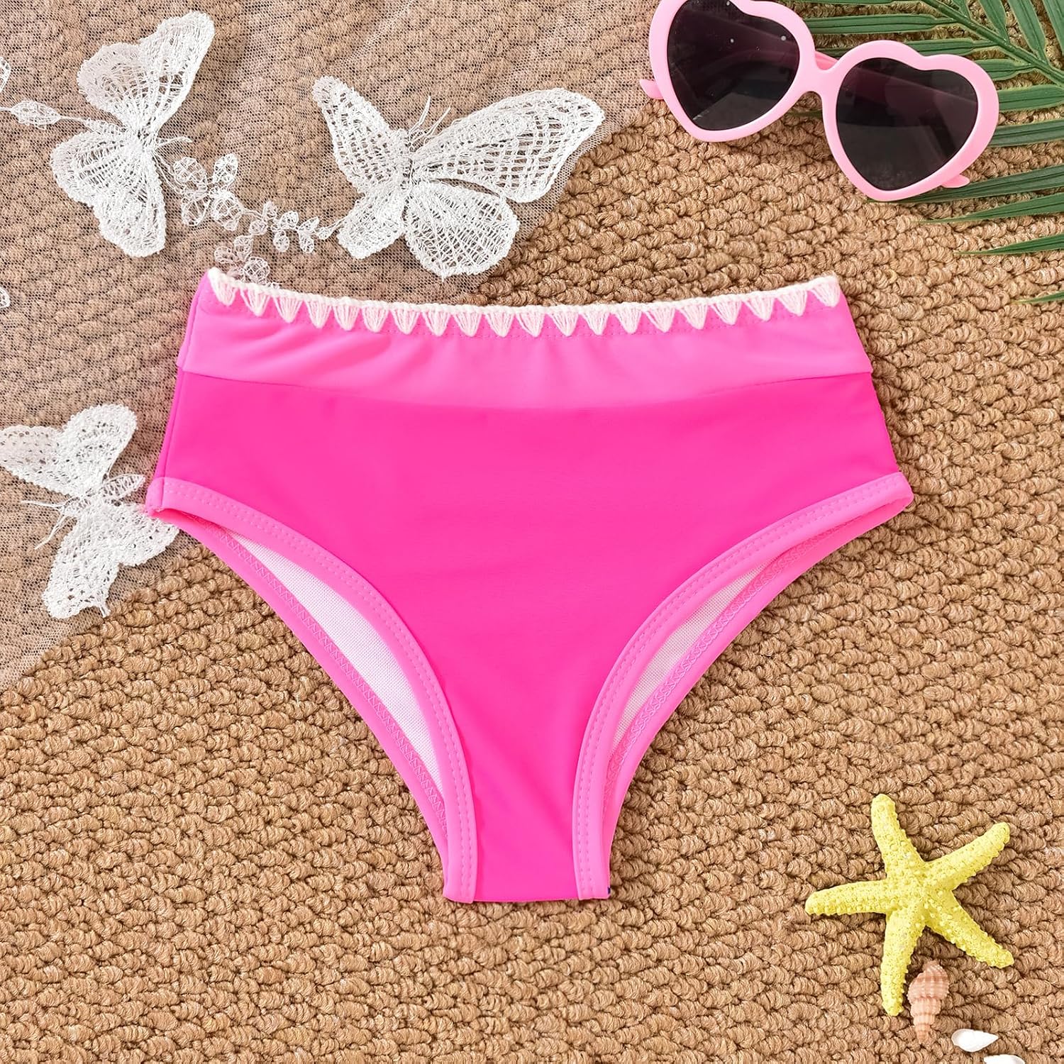 HINTINA Toddler Girl Swimsuits 2 Piece Bikini Sets Color Block Bathing Suit with Hat Summer Beach Swimwear Size 2-7T