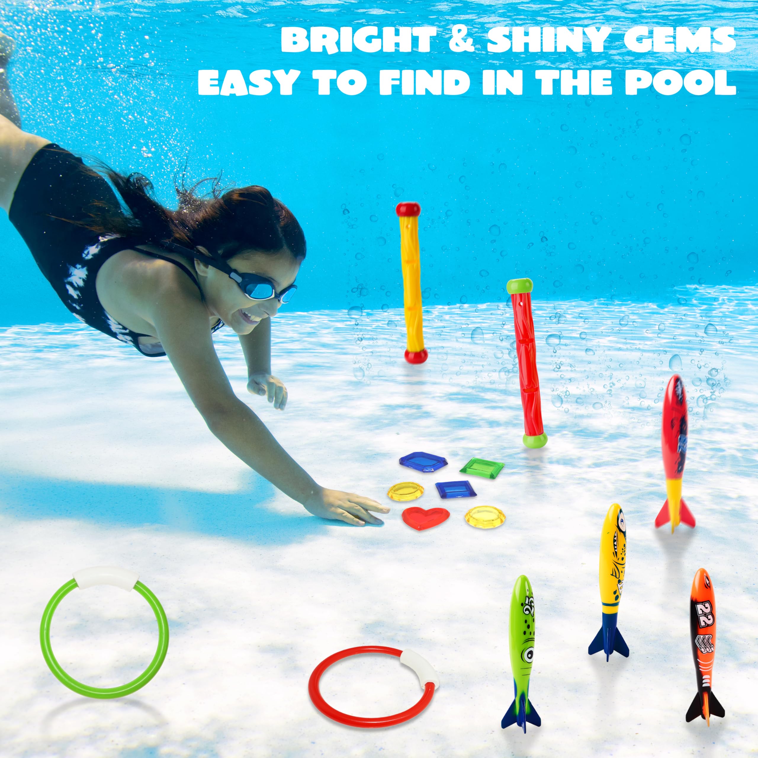 sacemontic 27 stuks duikringen voor kinderen, glitteredelstenen voor zwemtraining, zwembadduikring, speelgoed voor kinderen, cadeau, zomer, zwemmen, water, plezier, zwembadspellen