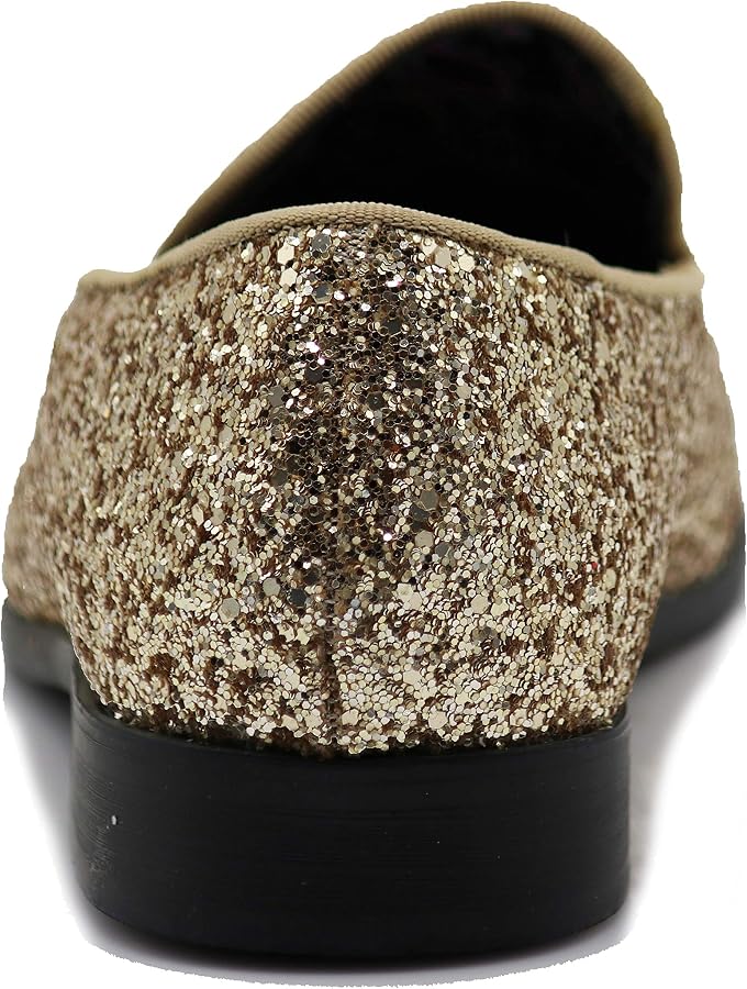 Amazon.com | SPK04 Men's Vintage Glitter Dress Loafers Slip On Shoes  Classic Tuxedo Dress Shoes (10, Gold) | Loafers & Slip-Ons