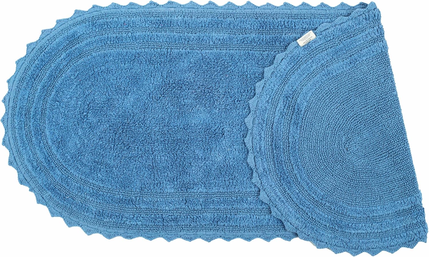 Royal Blaze Parisian Blue Crochet Reversible Bath Mat Runner 100% Cotton 60" Long Bathroom Rug Runner, Large Oval 24"x60"