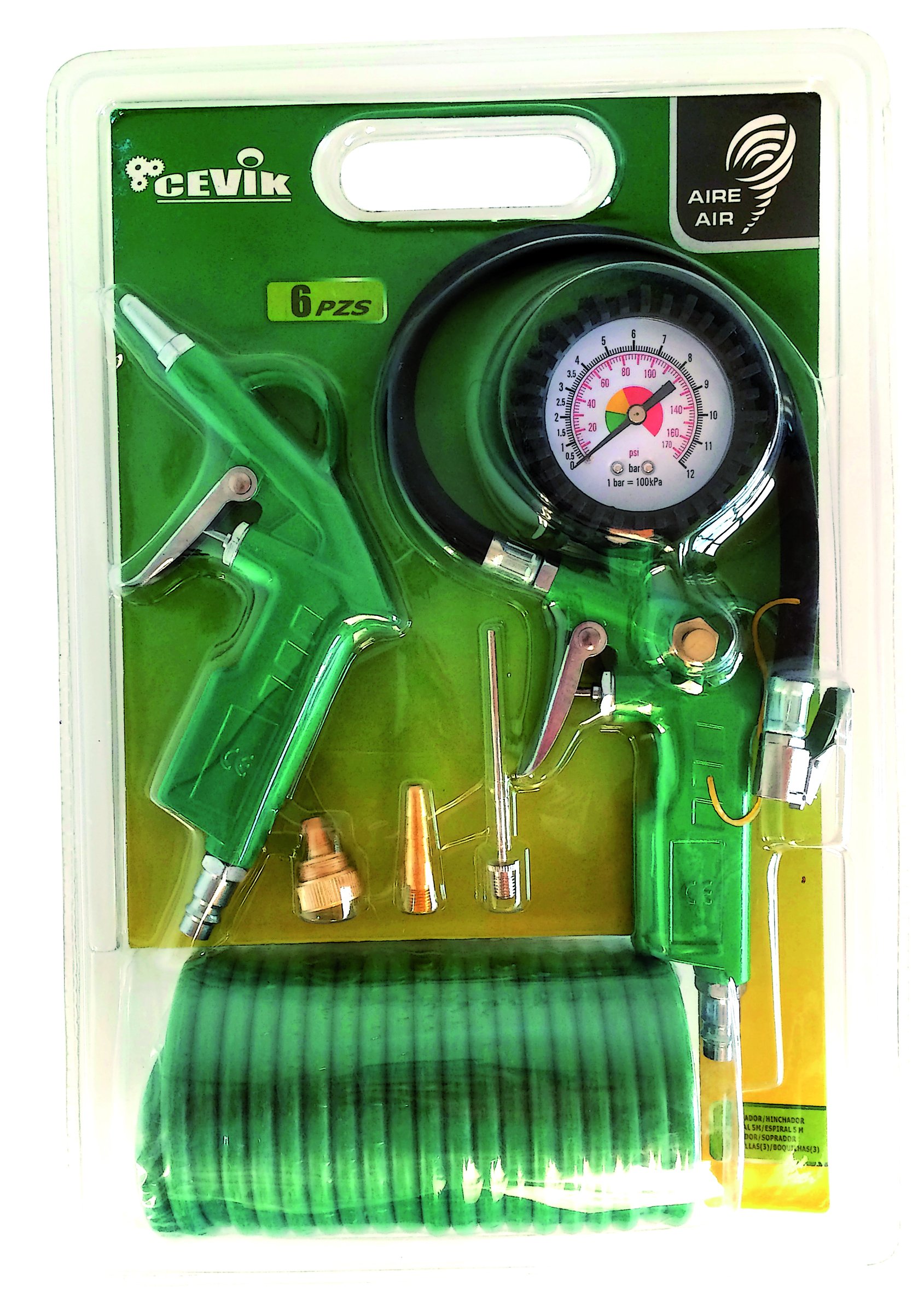 Cevik CA-CK220 - Airbrush Kit for Compressor, 6 Pieces: Blow Gun, Inflator, Spiral 5 m and 3 Nozzles