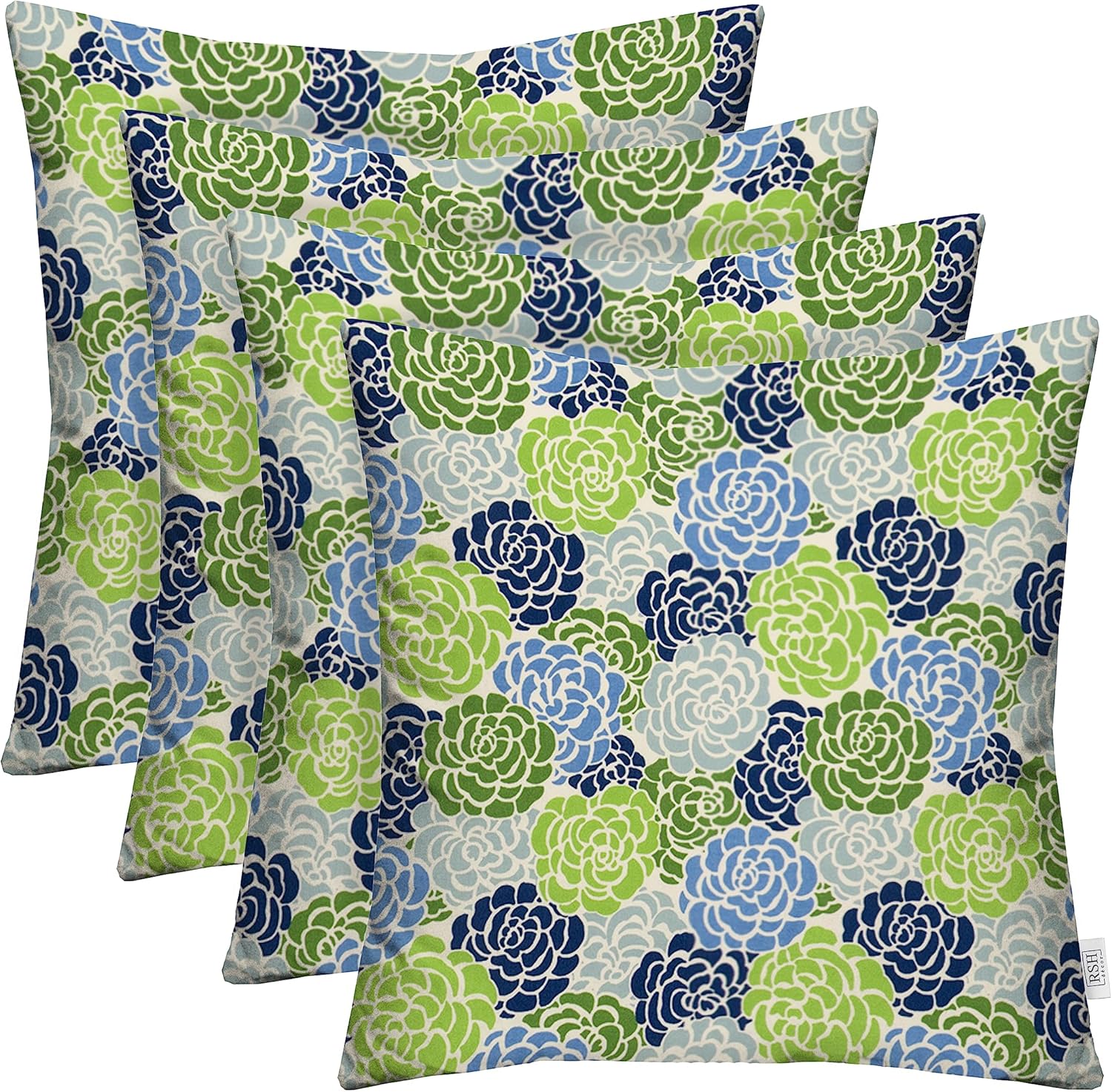 RSH DECOR: Square Throw Pillows Set of 4 | 24” x 24” | All-Weather Spun Fabric | Water and Fade-Resistant | Outdoor Accent Pillows for Patio Furniture | Livi Courtyard Floral