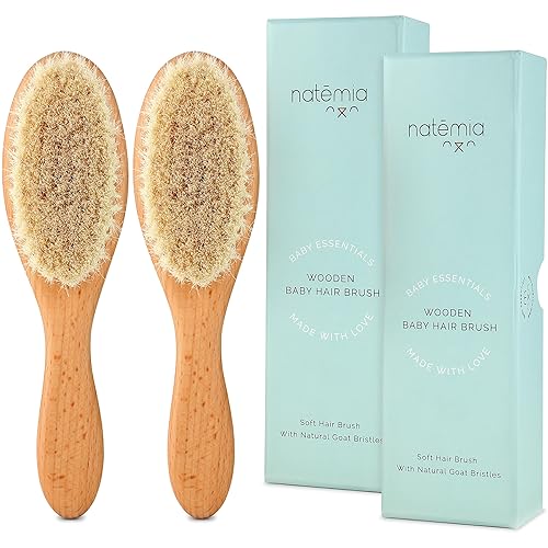 Miniatura 7 de Natemia Paquete de 2 cepillos de madera para el pelo del bebé, cerdas suaves naturales para recién nacidos y niños pequeños, cuidado suave de la