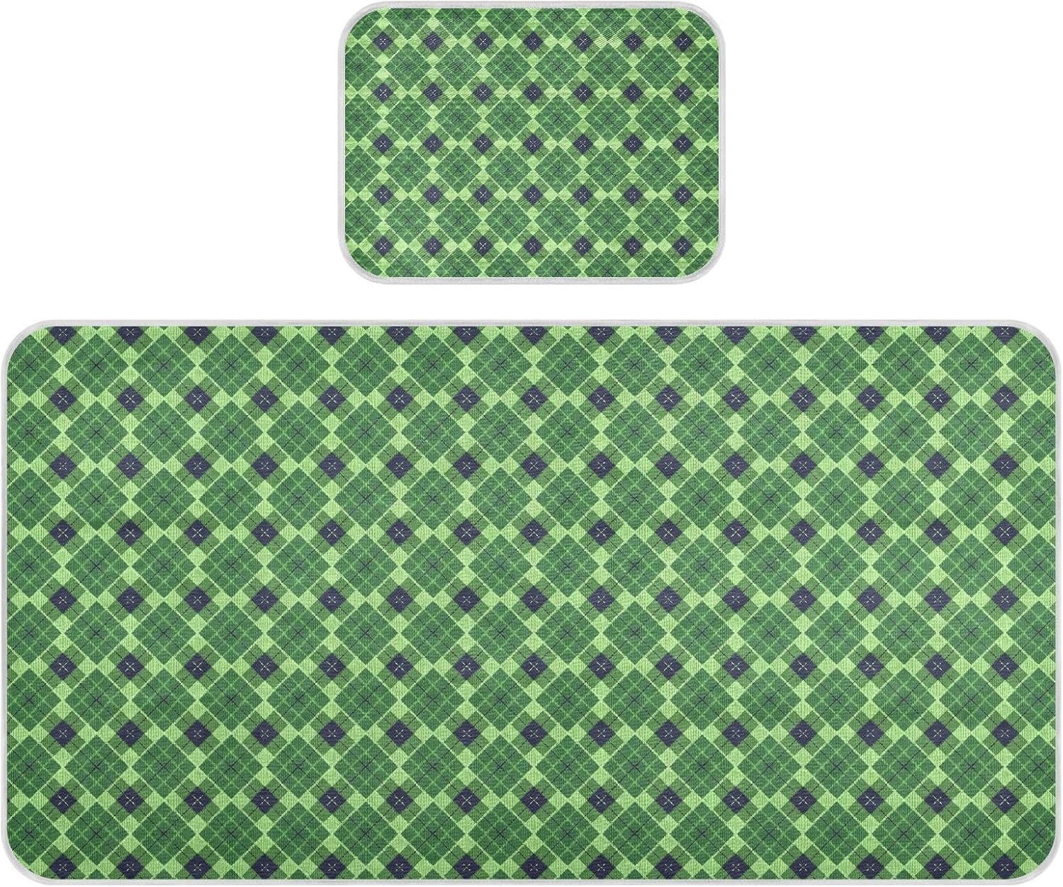 Baby Cooling Mat Green Tones Checkered Ice Silk Breathable Mesh Summer Crib Mattress Pad with Pillowcase, Soft Cooling Sleeping Surface for Infant & Toddler, 52"x28"