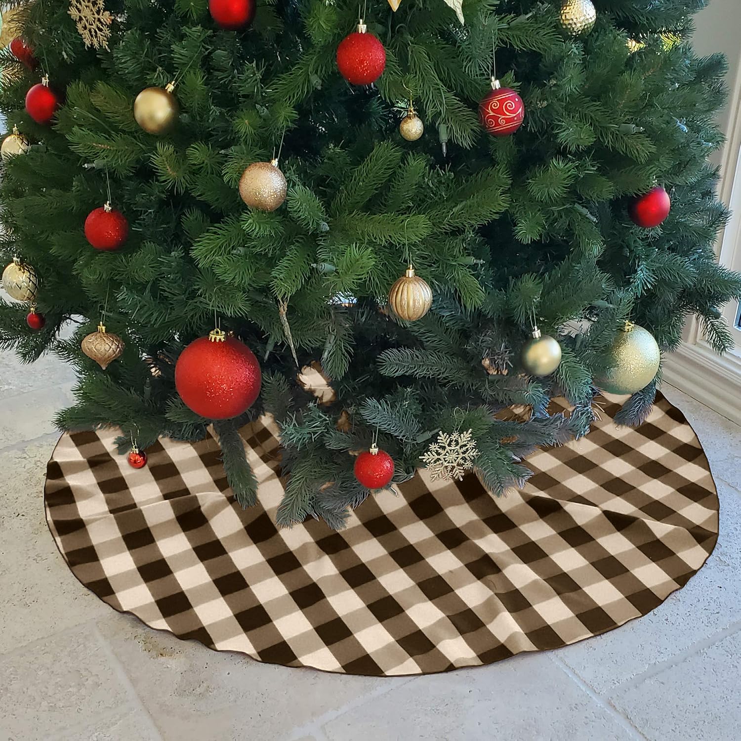 Lovemyfabric 2 Inch Buffalo Checkered Plaid Christmas Tree Skirt 58" Round (Black and Red)
