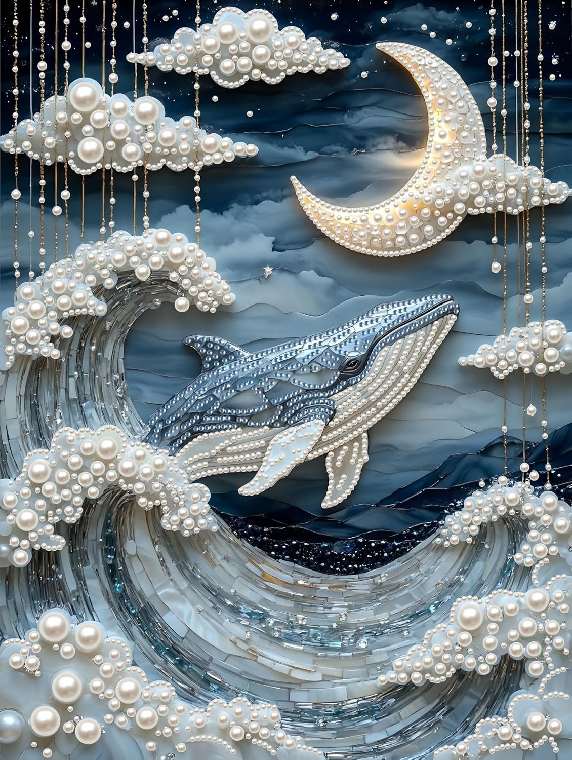 5D Diamond Art Kit for Adults, Special Shape Crystal Rhinestone & Pearl Diamond Painting,DIY 3D Drill Art Canvas for Home Wall Decor, 12x16 Inch (Whale)