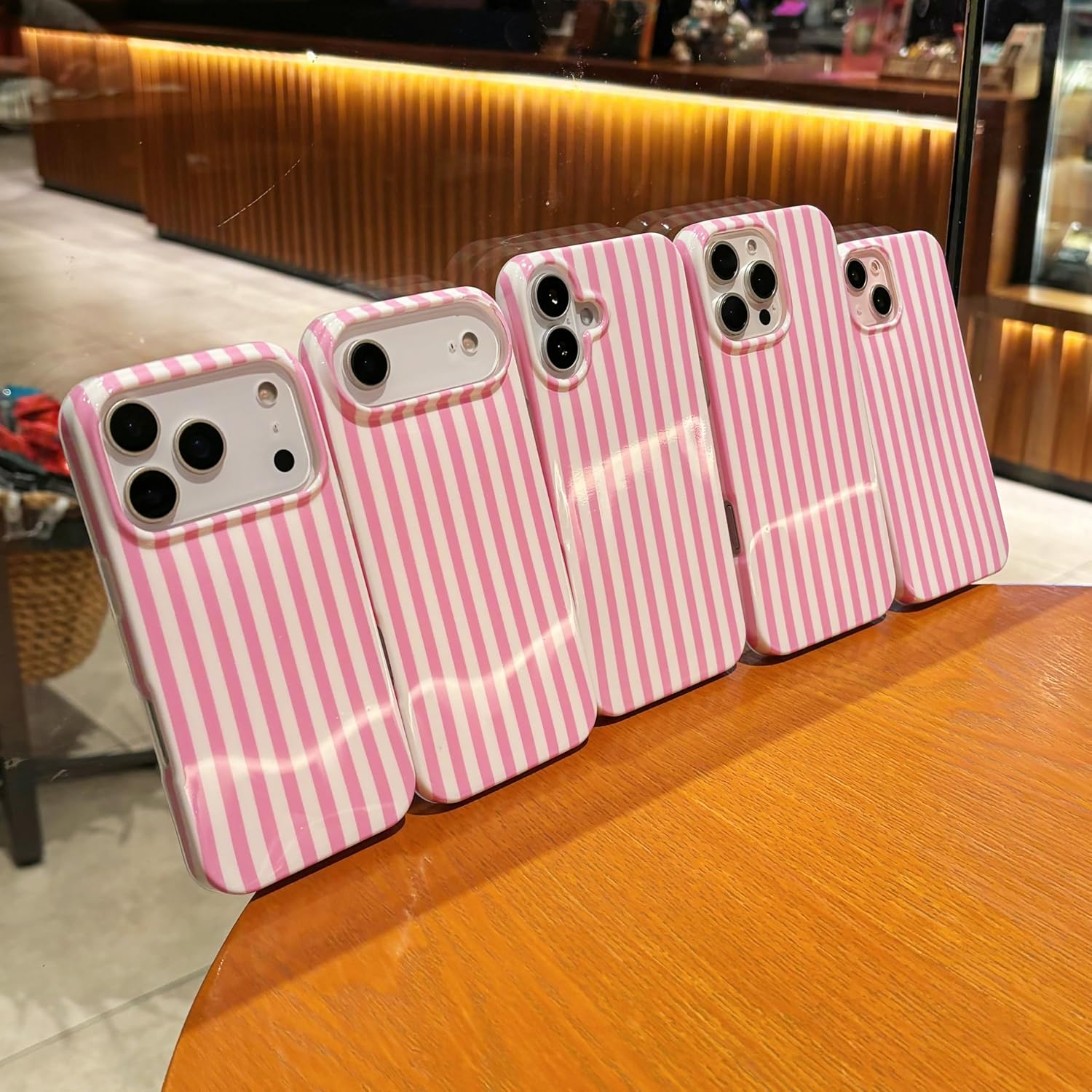 for iPhone 15 Pro Max Case Striped Phone Cute Women Girly Aesthetic Trendy Fashion Soft TPU Slim Shockproof Cover Pink image 5