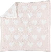 Barefoot Dreams CozyChic Dream Receiving Baby Blanket - Ultra Soft Microfiber 30x30 Inch Pink-White Hearts, Machine Washable