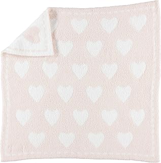 Barefoot Dreams CozyChic Dream Receiving Baby Blanket - Ultra Soft Microfiber 30x30 Inch Pink-White Hearts, Machine Washable