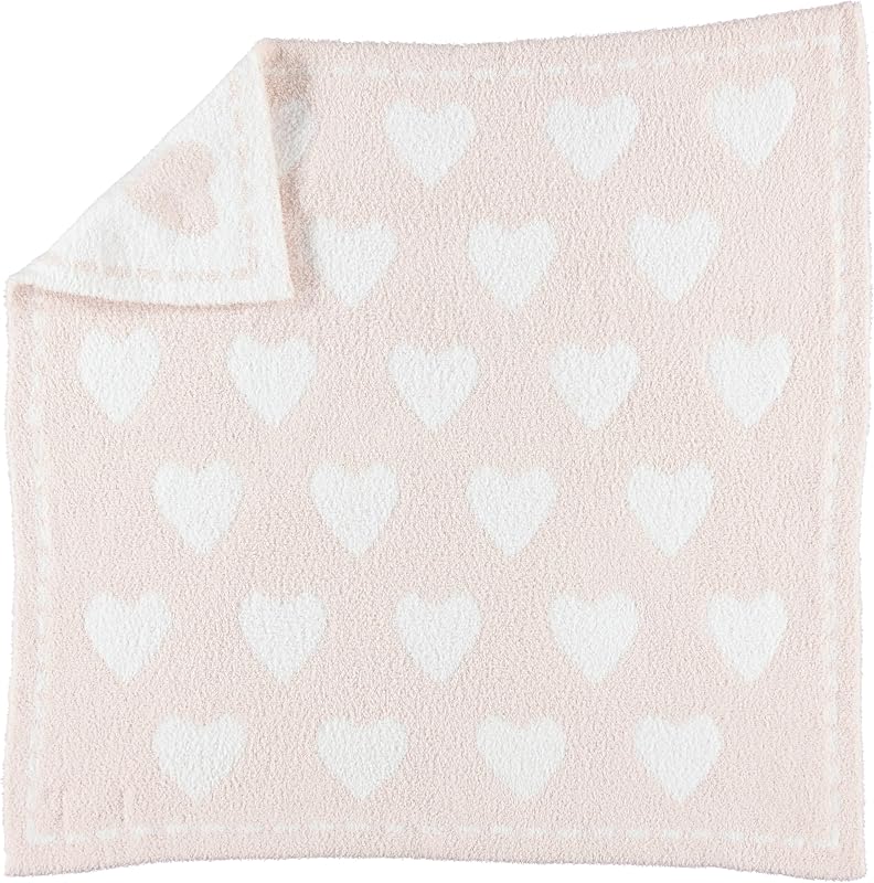 Barefoot Dreams® CozyChic® Dream Receiving Blanket, Pink-White Hearts, 30"x30"