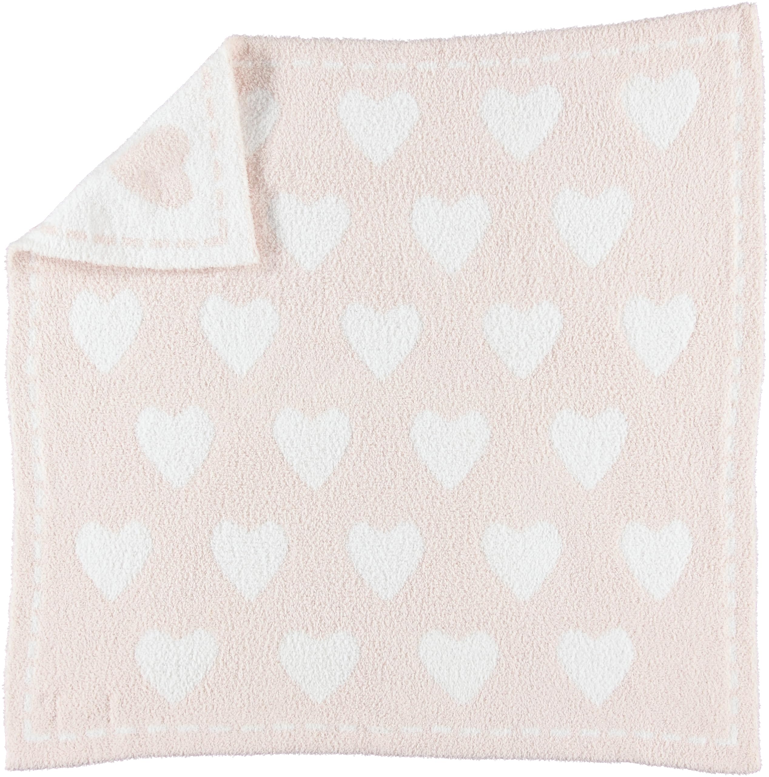 Barefoot Dreams CozyChic Dream Receiving Baby Blanket, Ultra Soft Plush Microfiber Baby Blankets for Boys and Girls, Lightweight Cozy Comfort, Machine Washable, 30" x 30", Pink-White Hearts