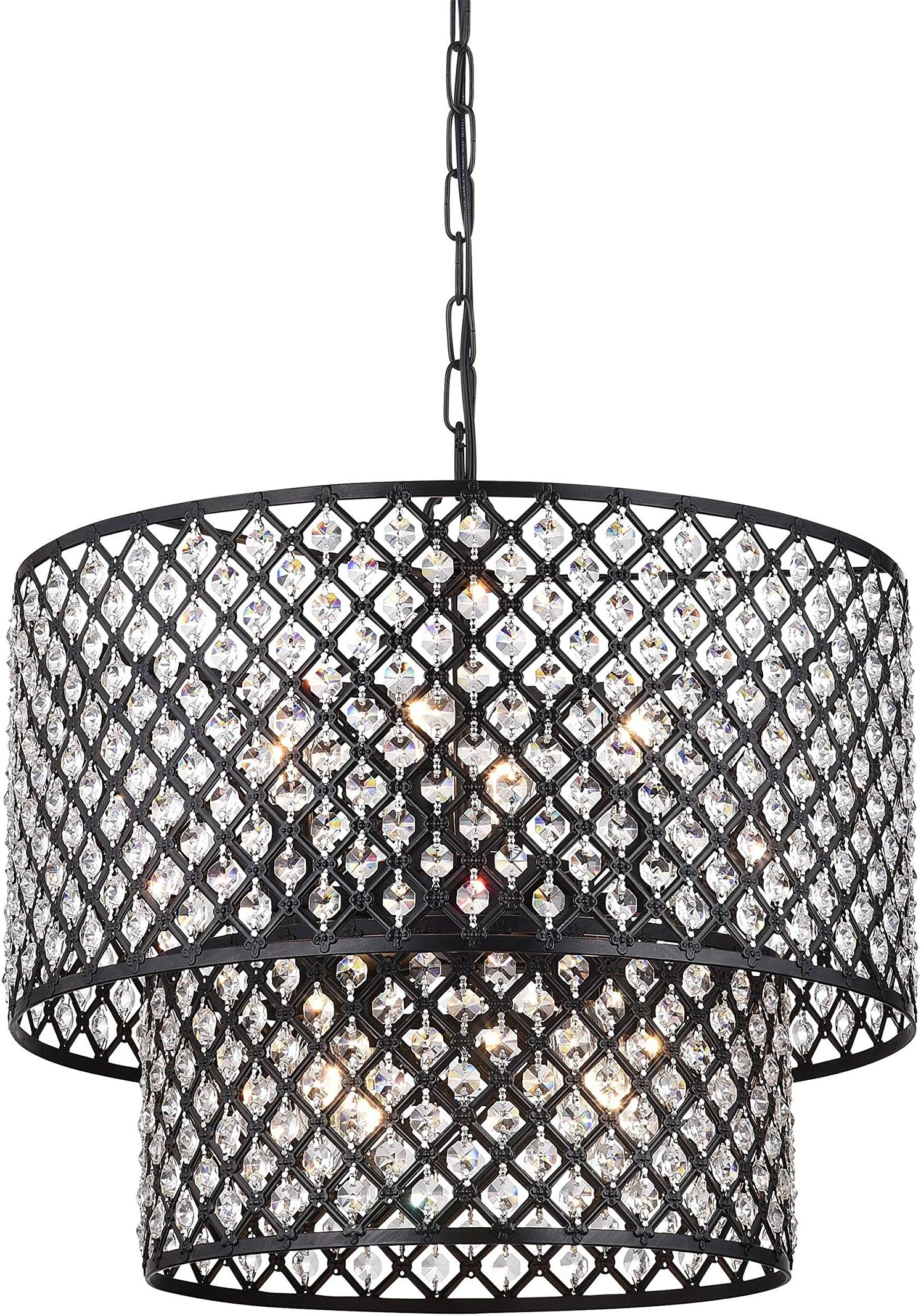Jojospring Antique Black 8-Light Double Round Crystal Chandelier