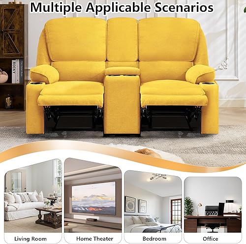 Miniatura 15 de Sofá reclinable doble de 67.9 pulgadas, sofá reclinable para caravana, soporte de pared reclinable, sofá reclinable manual, asientos de cine en Azul