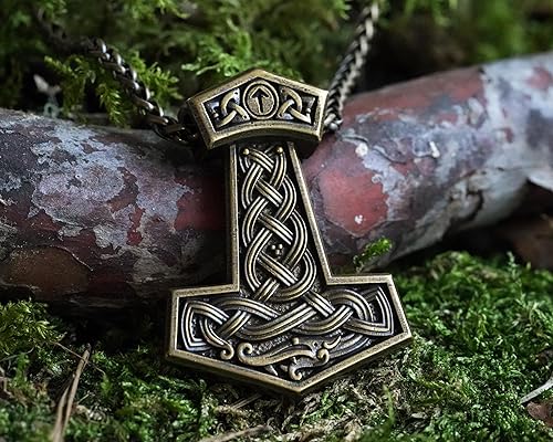 Miniatura 127 de Viking Thors Hammer Necklace Pendant - Vegvisir Aegishjalmur Helm of Awe Raven Huginn Muninn Pendant Necklace Amulet Talisman - Thor Necklace - Bear