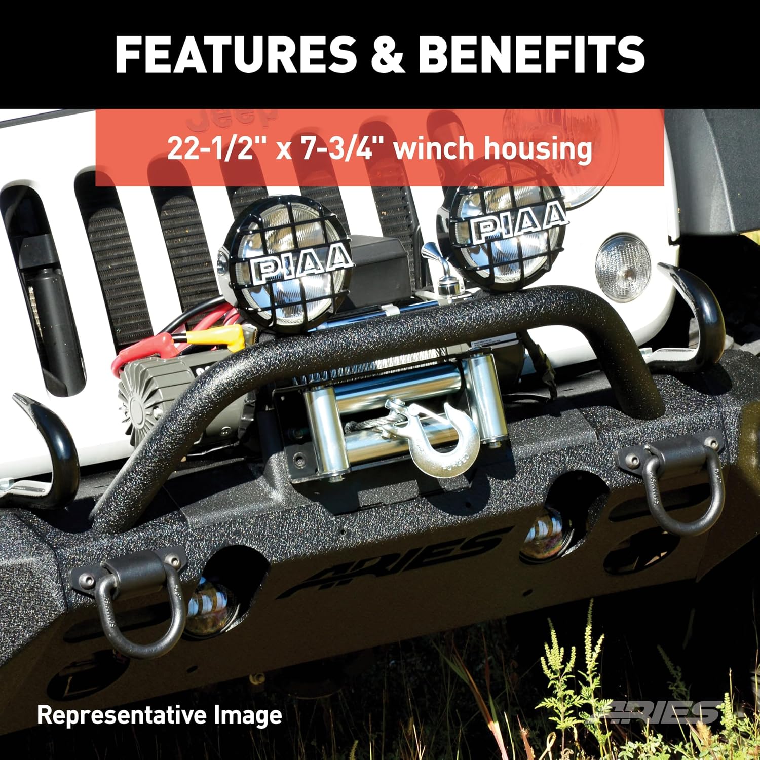 ARIES 2082084 TrailChaser Black Steel Front Bumper with LED Lights and Winch Mount, Select Jeep Wrangler JL, Gladiator