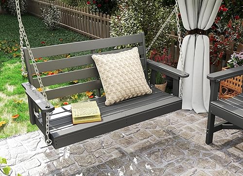 Miniatura 5 de GREENVINES Columpio de porche  51 pulgadas  Plástico HDPE  para patio al aire libre  Todo clima  Columpios de banco impermeables  con 4 cadenas de