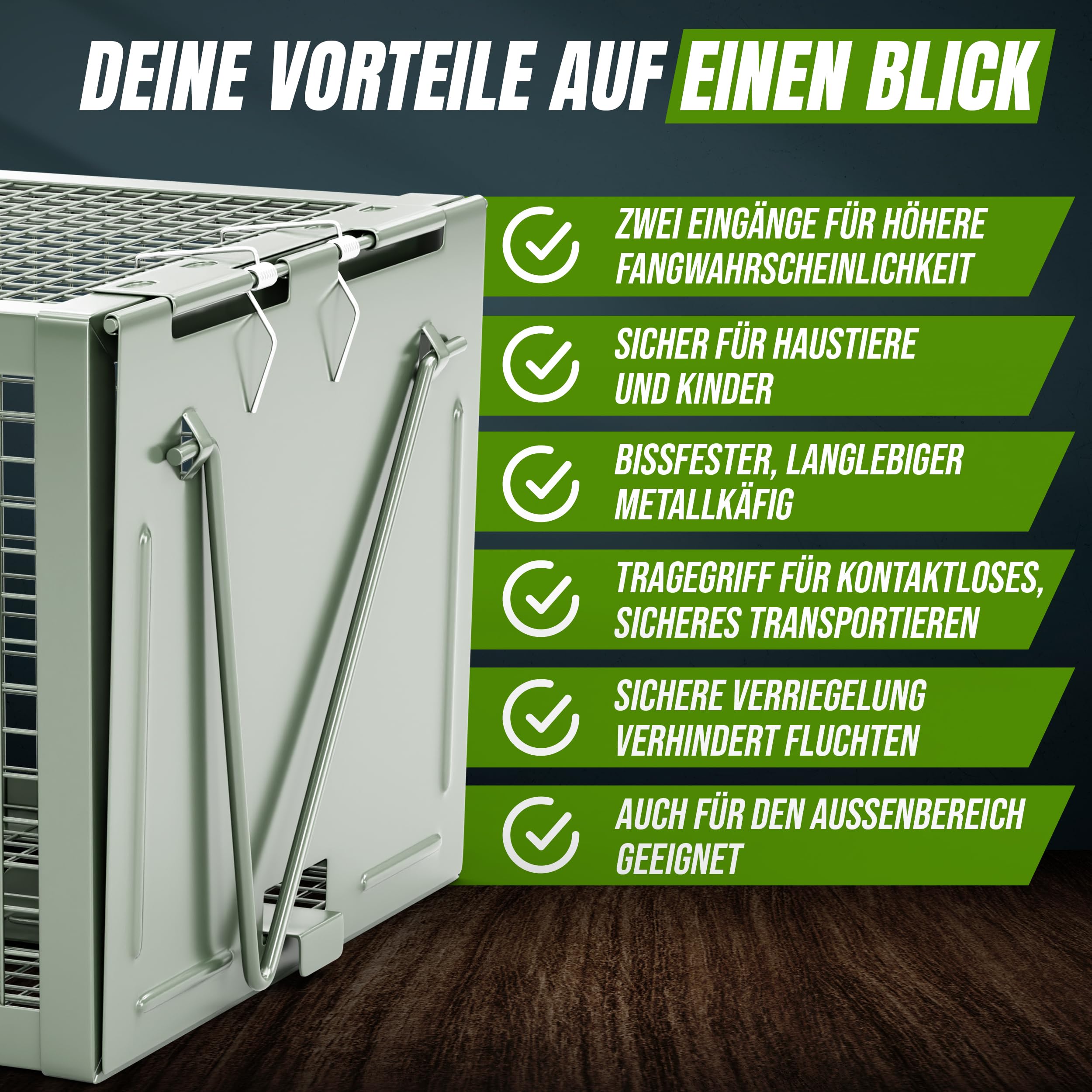 VANWILD® Rattenfalle Lebend 40cm | Tierfreundliche Lebendfalle mit Zwei Eingängen, Sichere & Effektive Mausefalle für jeden Einsatzbereich
